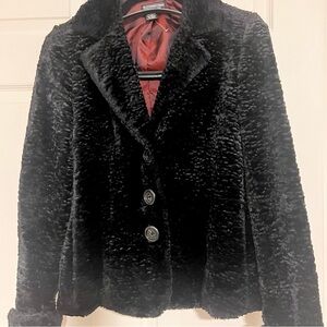 J. Peterman Company Vintage Black Faux Fur Velvet Jacket with Buttons Size 10